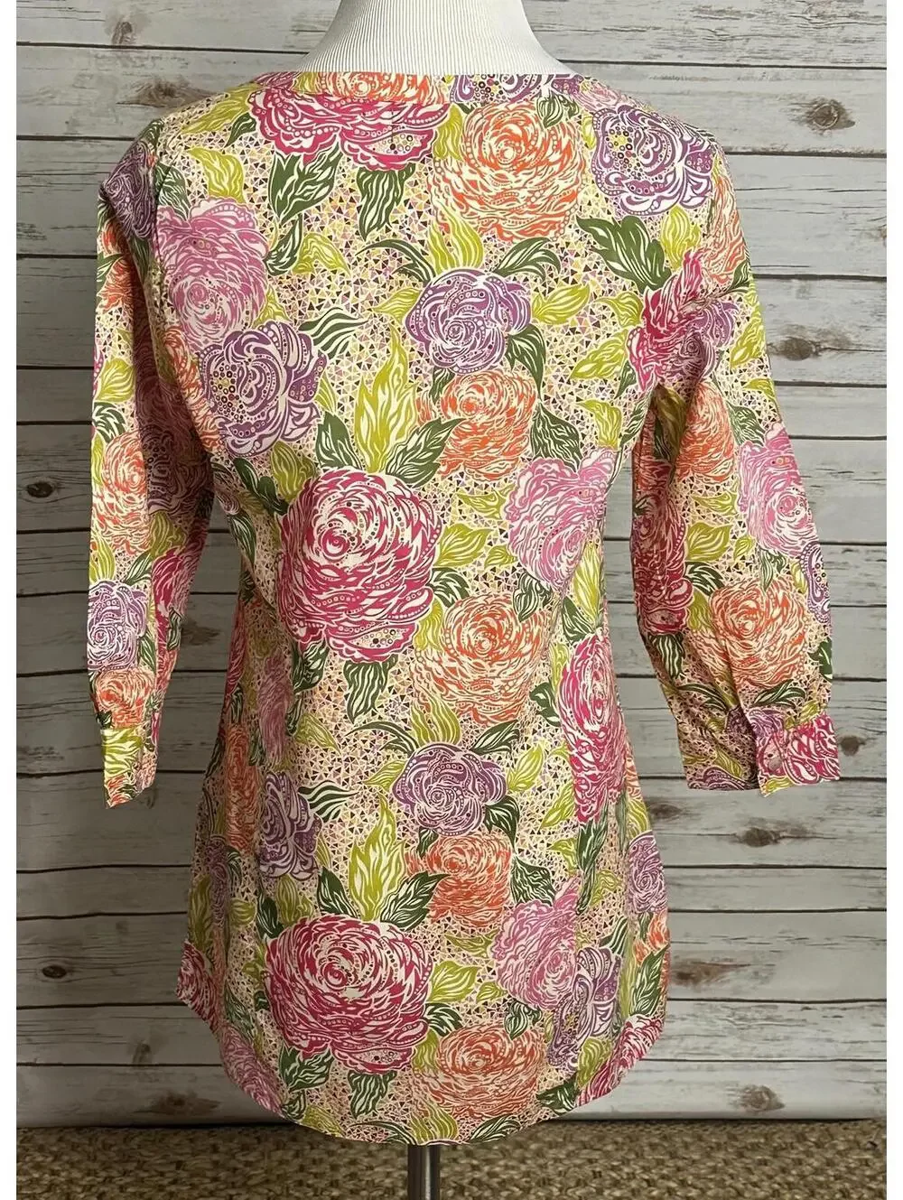 Brooks Brothers LIBERTY 100% cotton split V-neck tunic top/shirt Size Medium - Picture 6 of 8